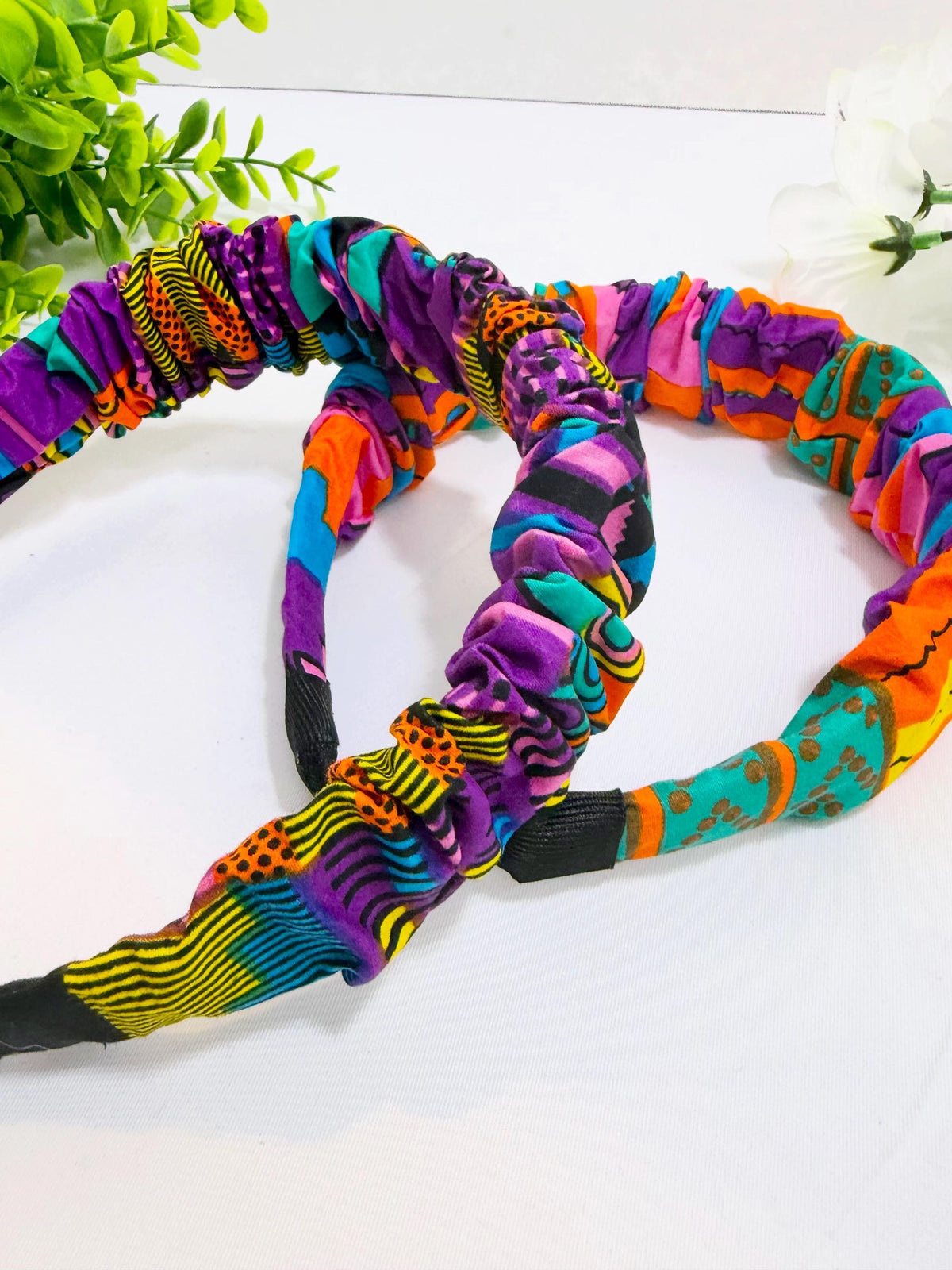 Pink & Purple African Print Scrunchie Headband, Ankara Headband for Girls