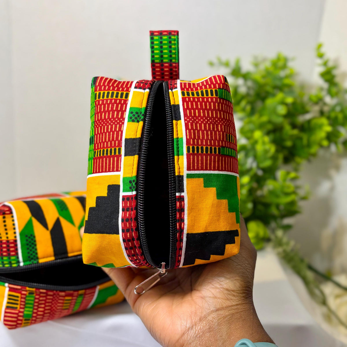 African print makeup bag gift, Ankara cosmetics storage bag, Colorful boxy zipper pouch