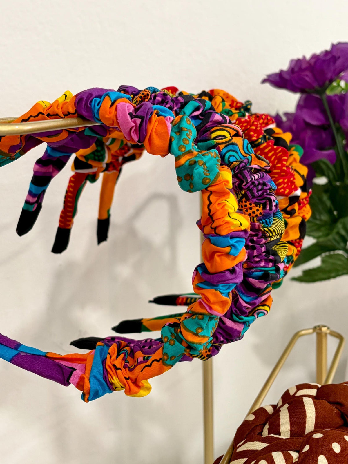Pink & Purple African Print Scrunchie Headband, Ankara Headband for Girls