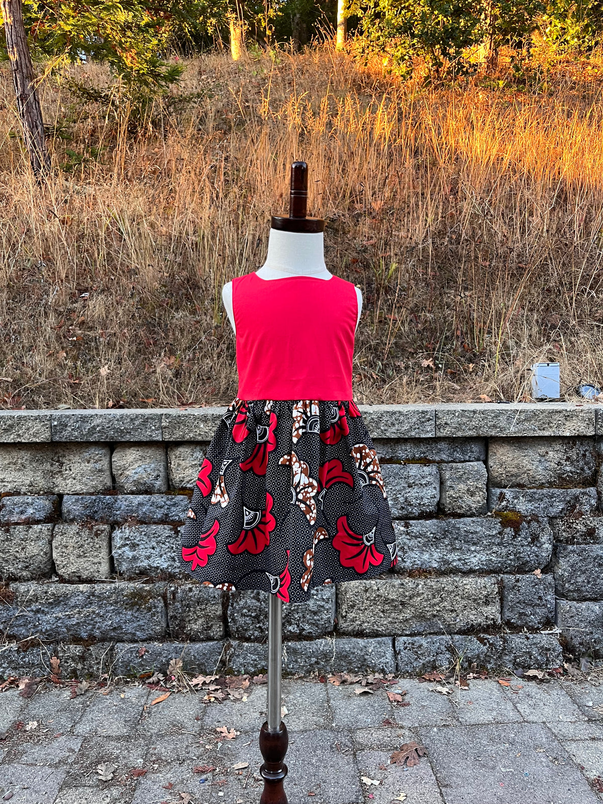 Red African print ankara dress for girls