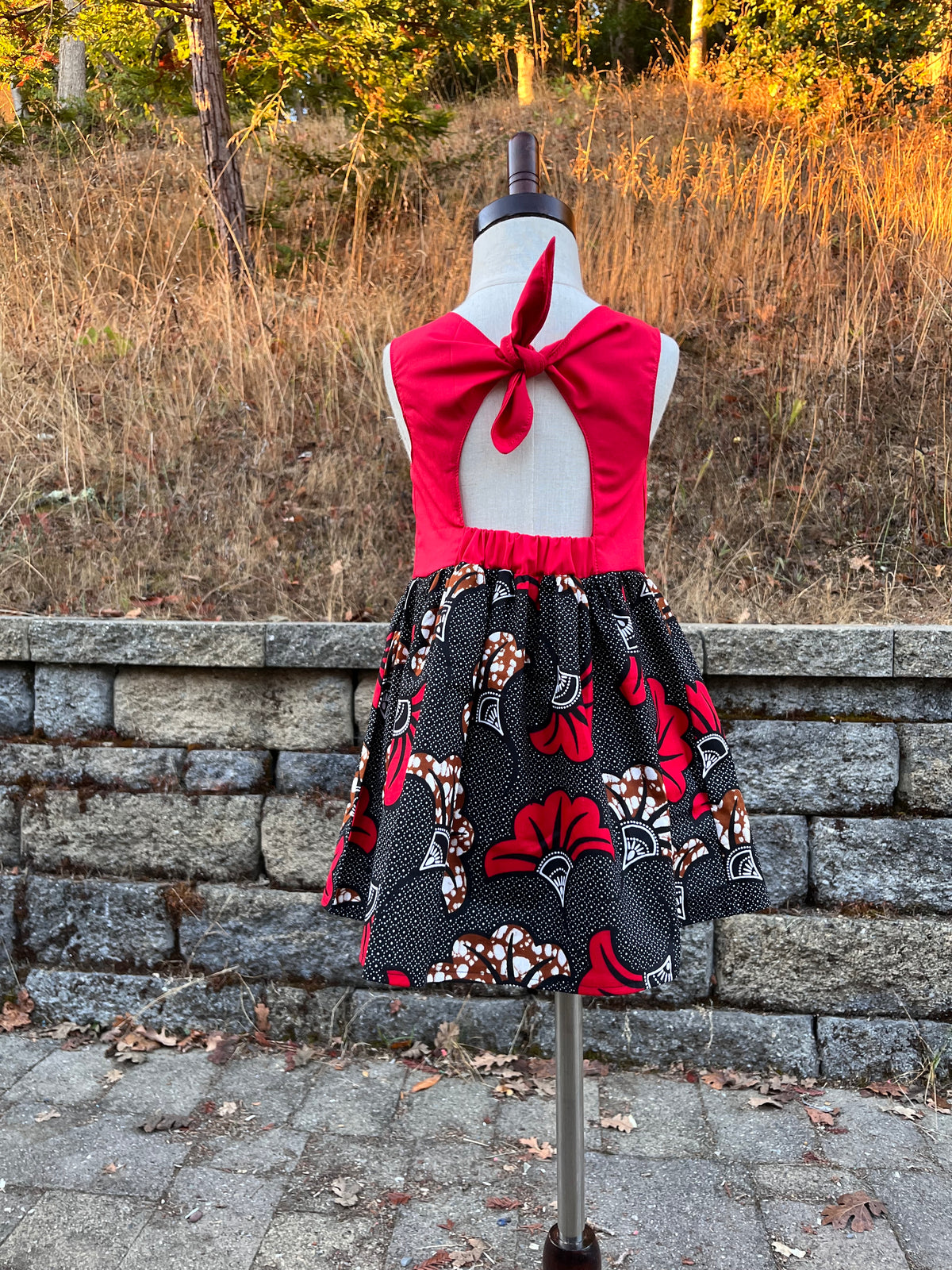 Red African print ankara dress for girls