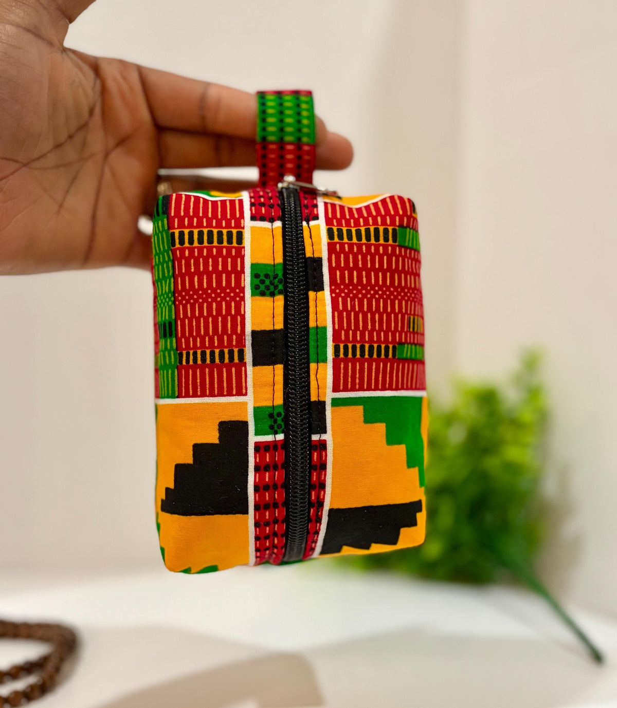 African print makeup bag gift, Ankara cosmetics storage bag, Colorful boxy zipper pouch