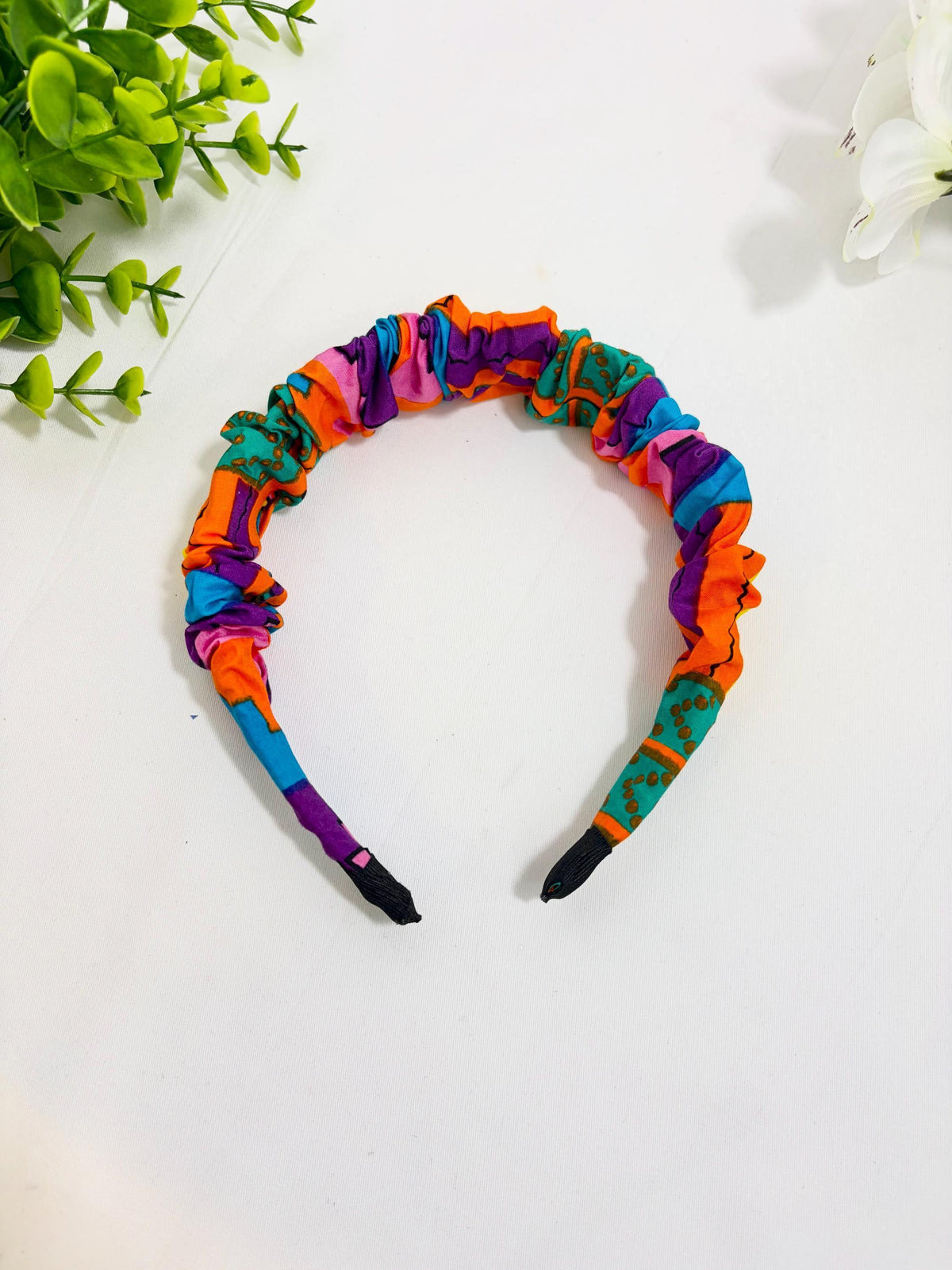 Pink & Purple African Print Scrunchie Headband, Ankara Headband for Girls