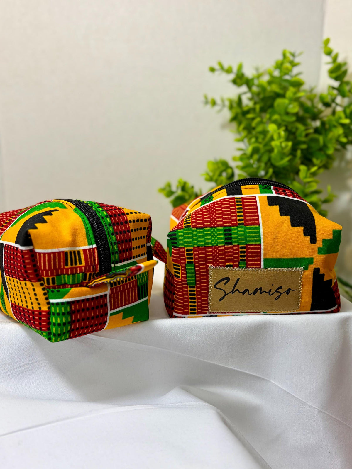 African print makeup bag gift, Ankara cosmetics storage bag, Colorful boxy zipper pouch