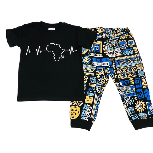 Kids pant and shirt outfit in African print