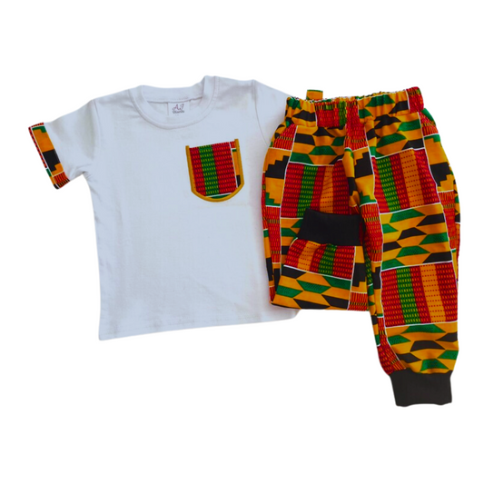 Kids pant and shirt outfit in African print