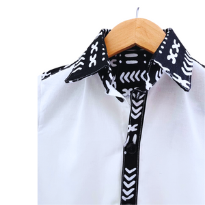 White button down shirt with African print fabric