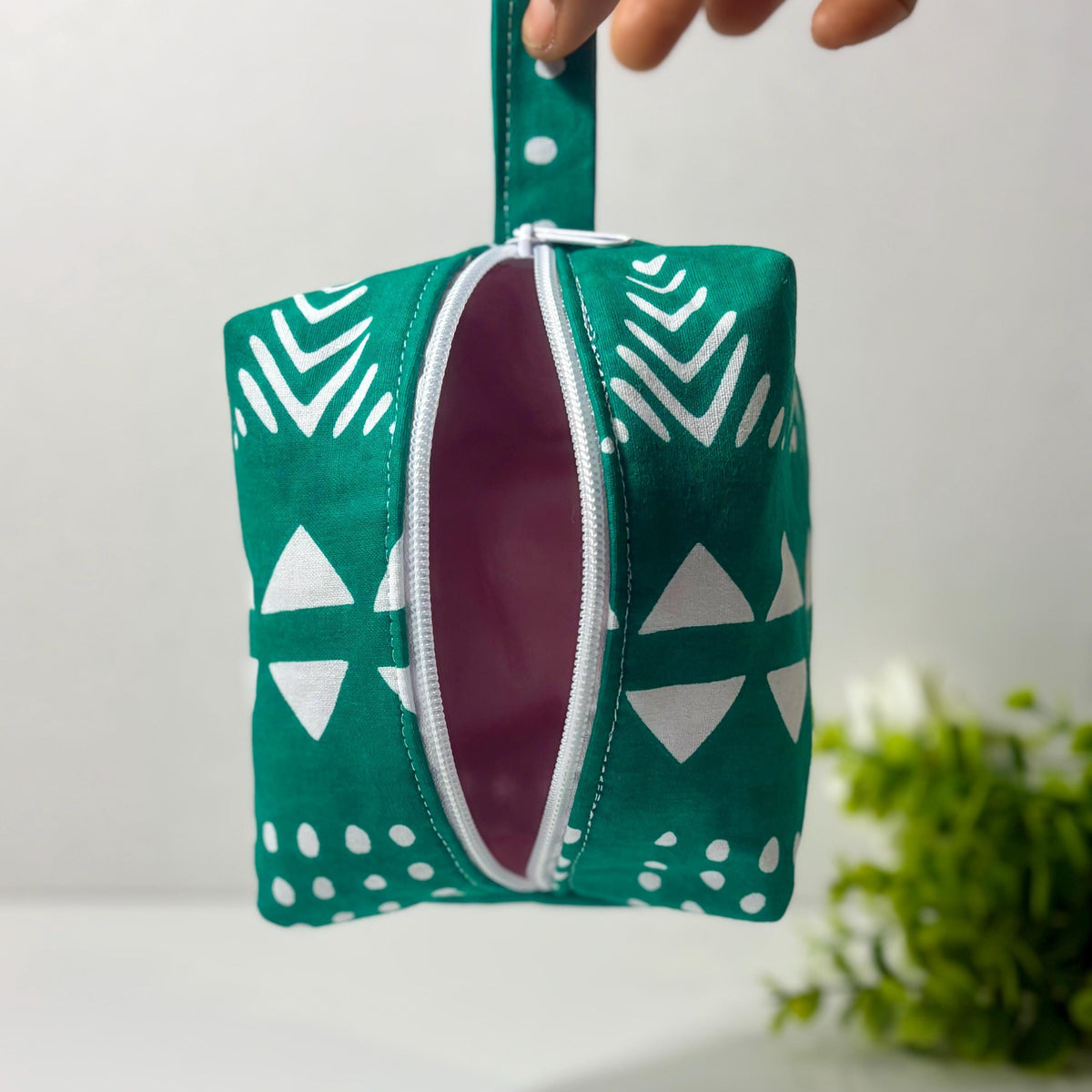 African print makeup bag gift, Ankara cosmetics storage bag, Colorful boxy zipper pouch