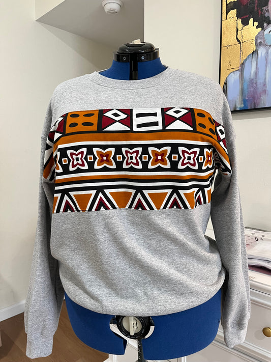 Adult and Kids Sweatshirt with African print ankara fabric across chest