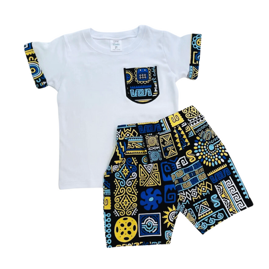 Kente African print shorts and t-shirt outfit