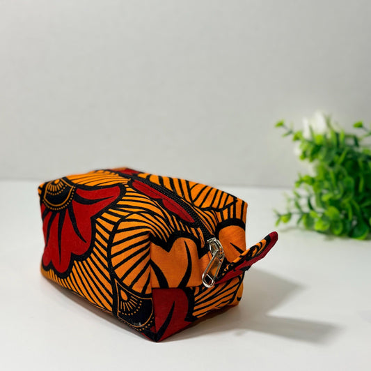 African print makeup bag gift, Ankara cosmetics storage bag, Colorful boxy zipper pouch