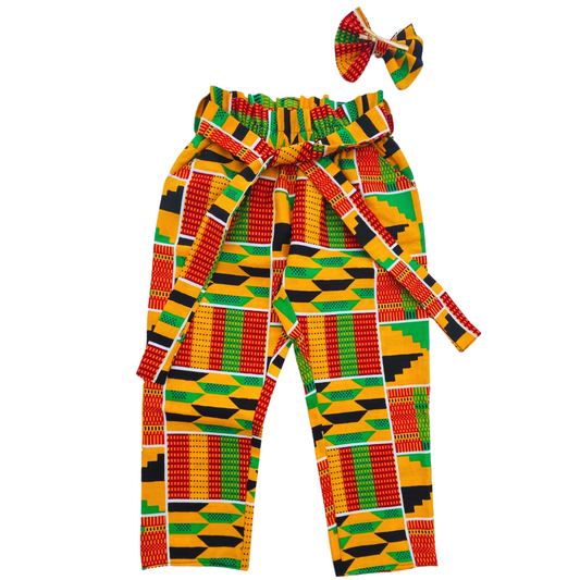 African print pants for girls, babies and toddlers with a belt