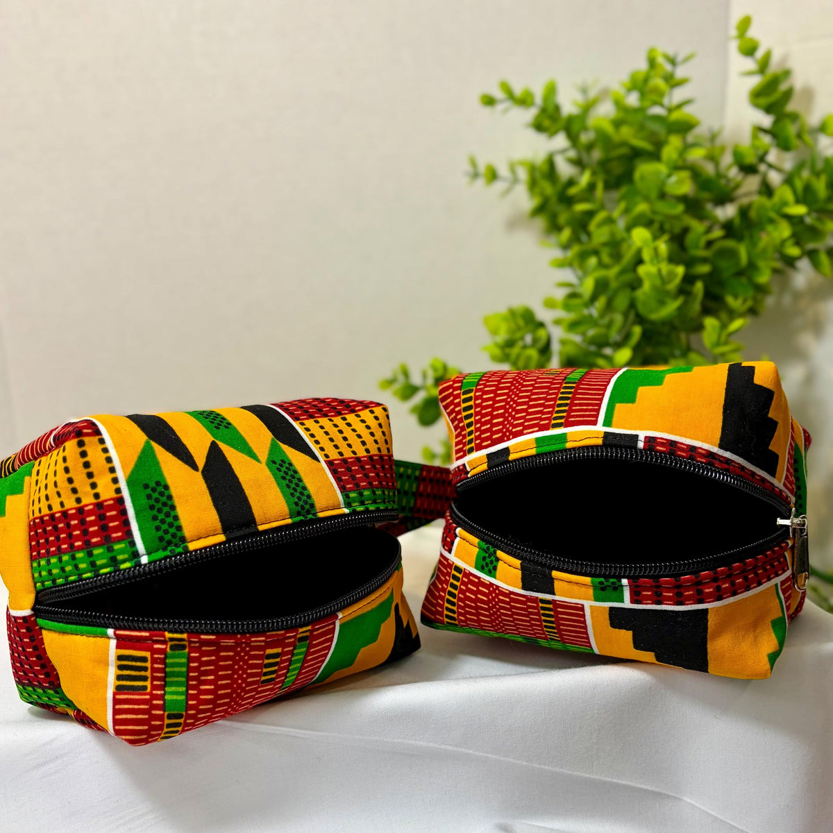 African print makeup bag gift, Ankara cosmetics storage bag, Colorful boxy zipper pouch