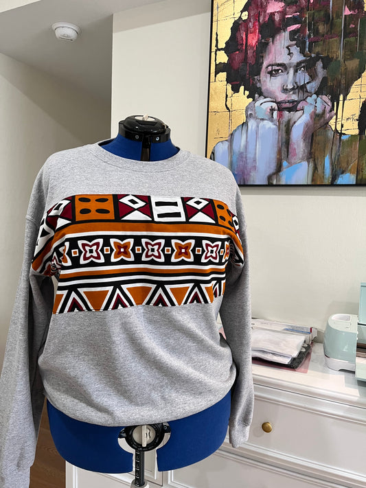 Adult and Kids Sweatshirt with African print ankara fabric across chest
