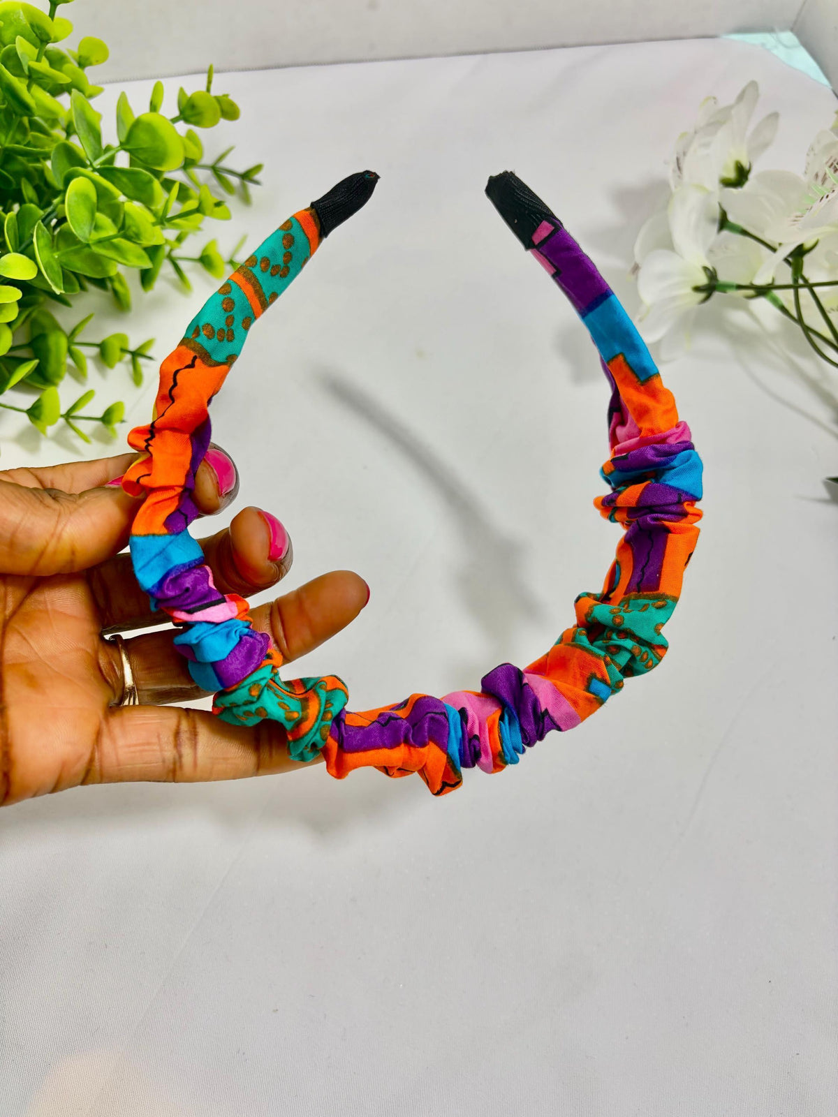 Pink & Purple African Print Scrunchie Headband, Ankara Headband for Girls