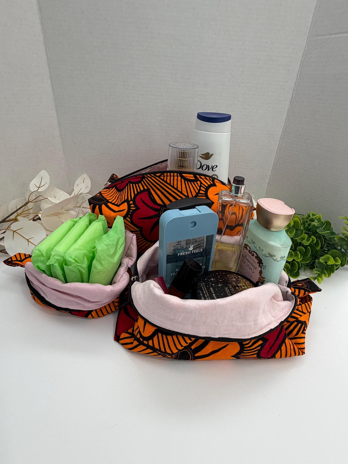 Makeup Bag, Ankara Pattern Cosmetic Pouch, African Print Travel Gift Set