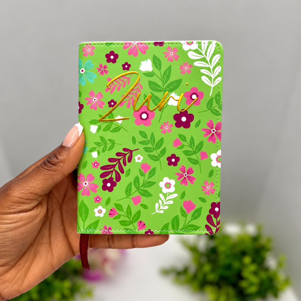 Pink & Green Floral African Print Notebook – Personalized A6 Pocket Size