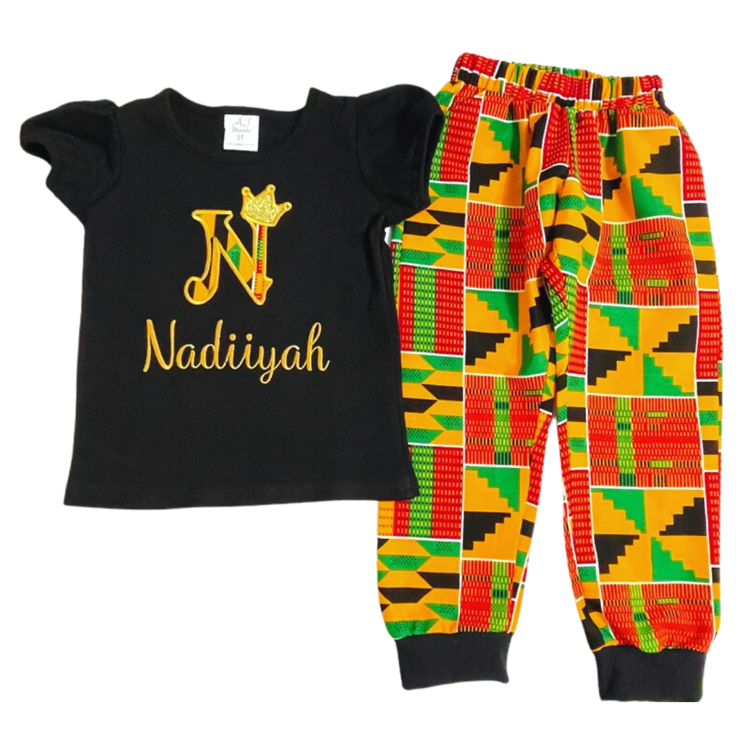 Kids pant and shirt outfit in African print
