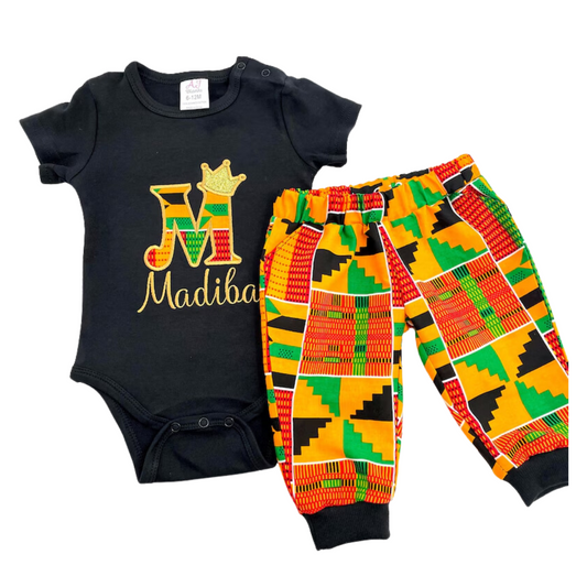 Kids pant and shirt outfit in African print