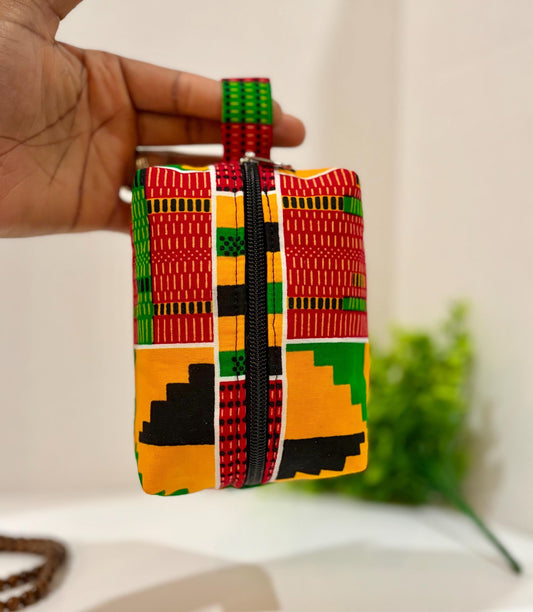 African print makeup bag gift, Ankara cosmetics storage bag, Colorful boxy zipper pouch