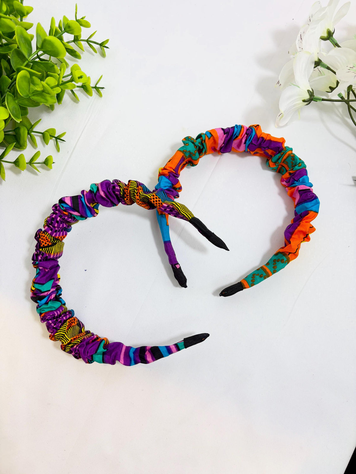 Pink & Purple African Print Scrunchie Headband, Ankara Headband for Girls