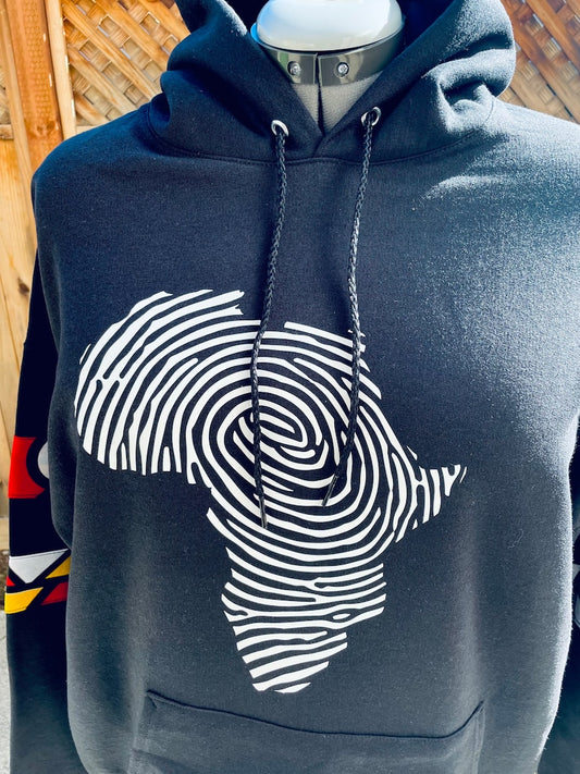 Adult and Kids' Hoodie with African fingerprint map and ankara fabric