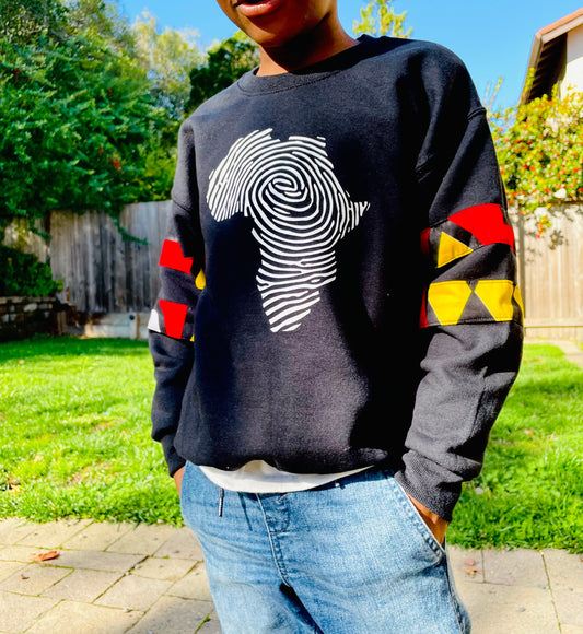 Adult and Kids' Sweatshirt with African fingerprint map and ankara fabric